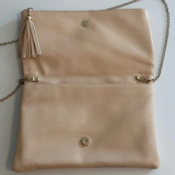 Gold & Beige Crossbody Clutch with Tassel Zipper - Picture 7 of 9
